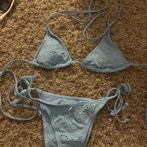 Light Blue Eyelet Bikini Set